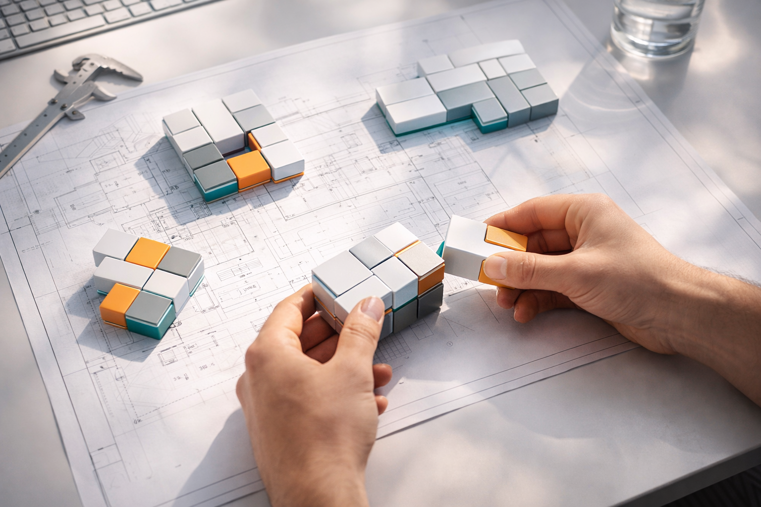 Modular components being assembled